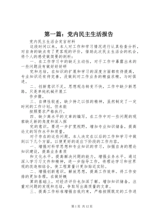 2024年党内民主生活报告