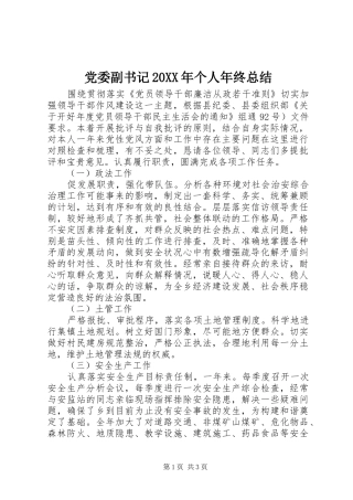 2024年党委副书记个人年终总结