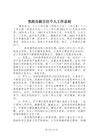 2024年党政办副主任个人工作总结