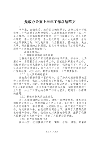 2024年党政办公室上半年工作总结范文