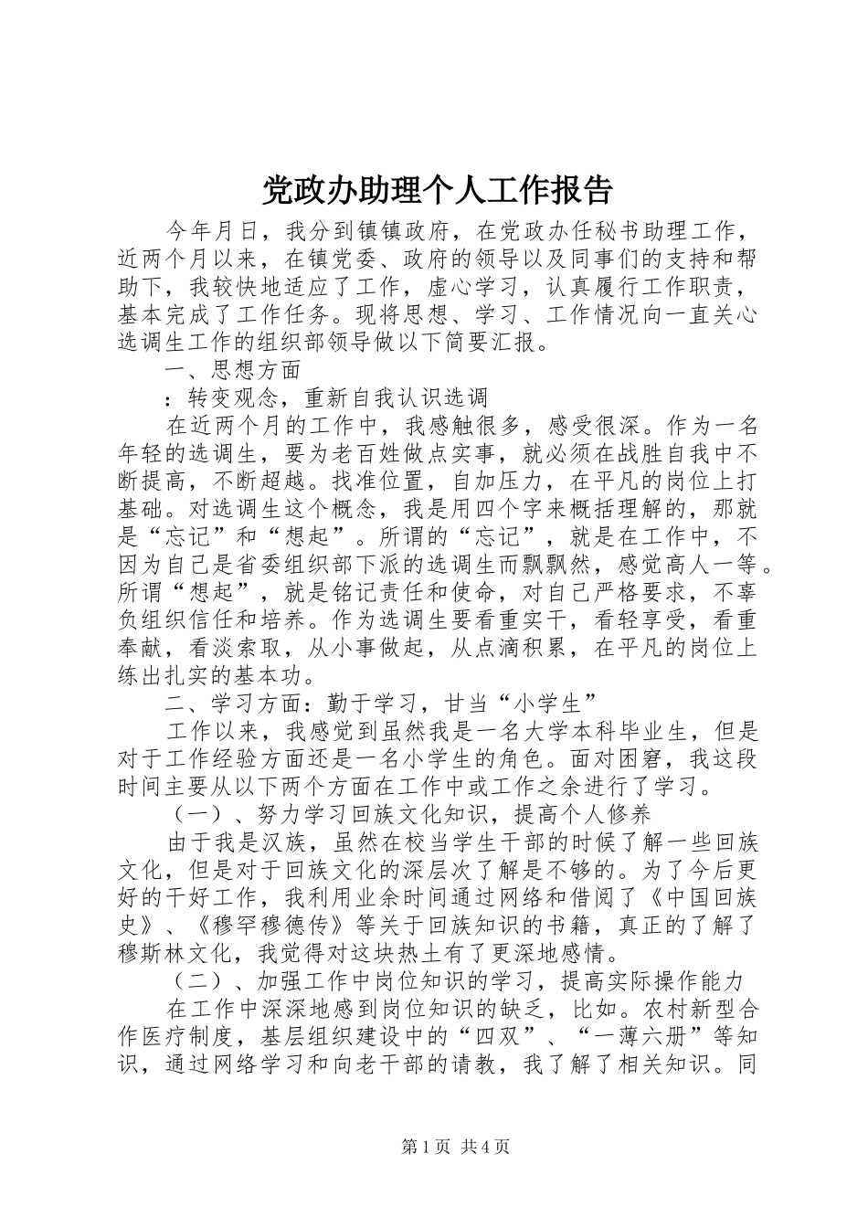 2024年党政办助理个人工作报告_第1页