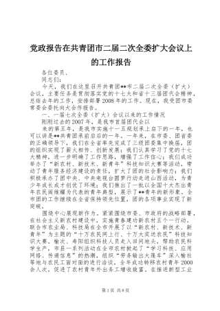 2024年党政报告在共青团市二届二次全委扩大会议上的工作报告