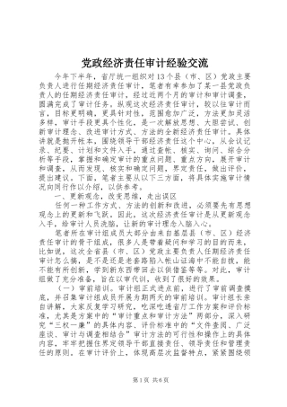 2024年党政经济责任审计经验交流