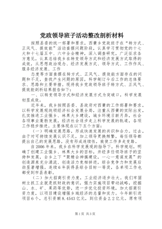 2024年党政领导班子活动整改剖析材料