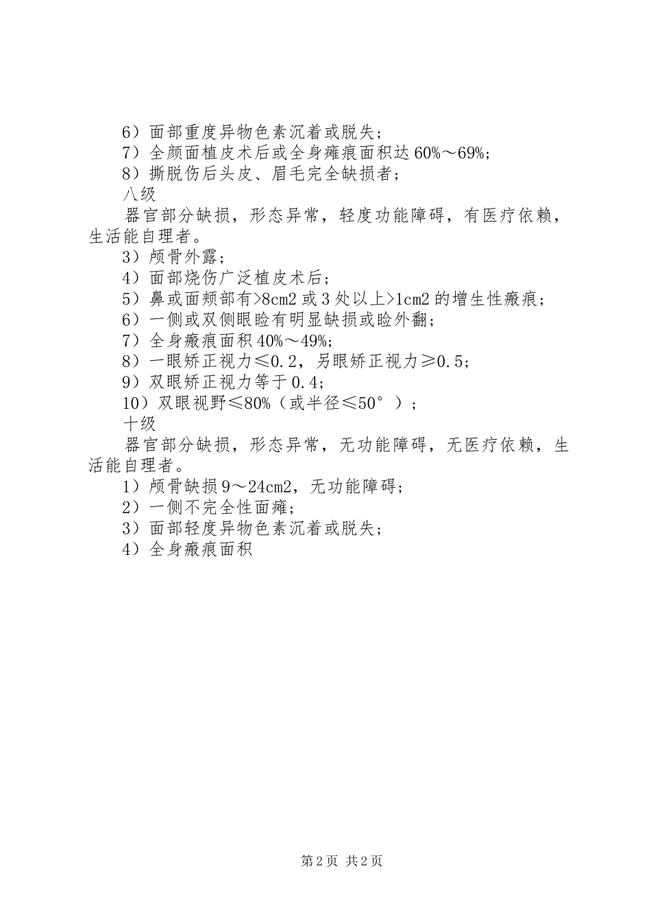 2024年面部伤残鉴定等级_第2页