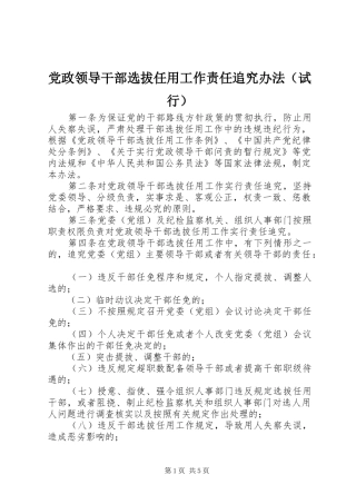 2024年党政领导干部选拔任用工作责任追究办法试行