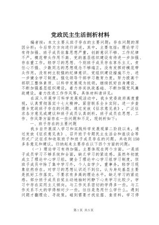 2024年党政民主生活剖析材料
