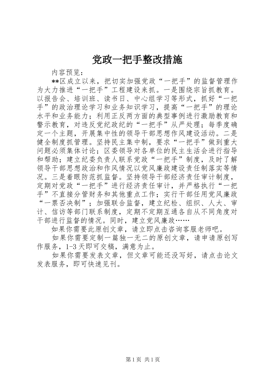 2024年党政一把手整改措施_第1页