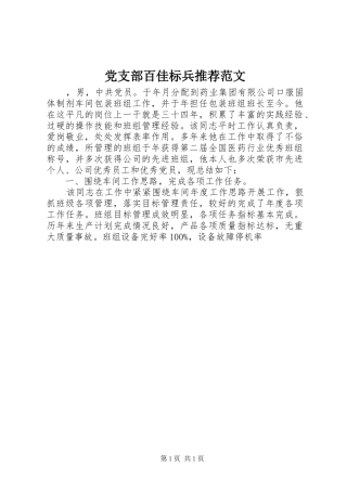 2024年党支部百佳标兵推荐范文
