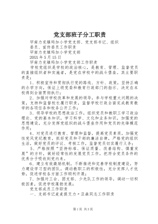 2024年党支部班子分工职责