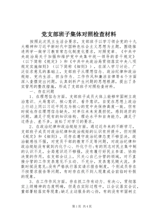 2024年党支部班子集体对照检查材料