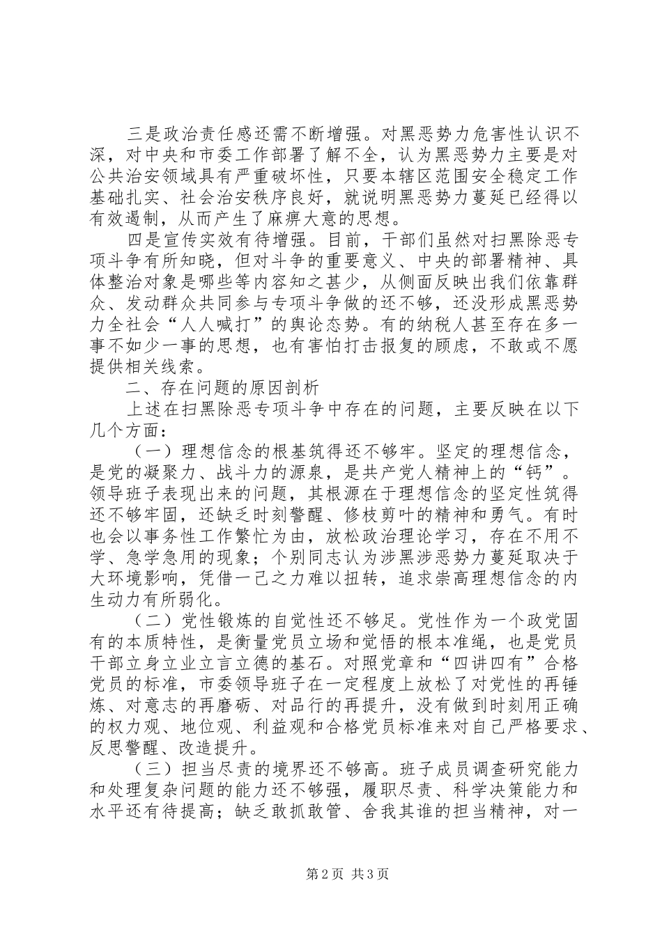 2024年党支部班子扫黑除恶专项斗争对照检查材料_第2页