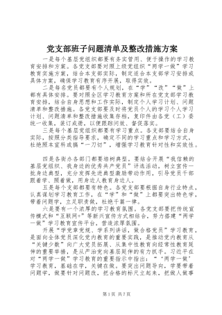 2024年党支部班子问题清单及整改措施方案
