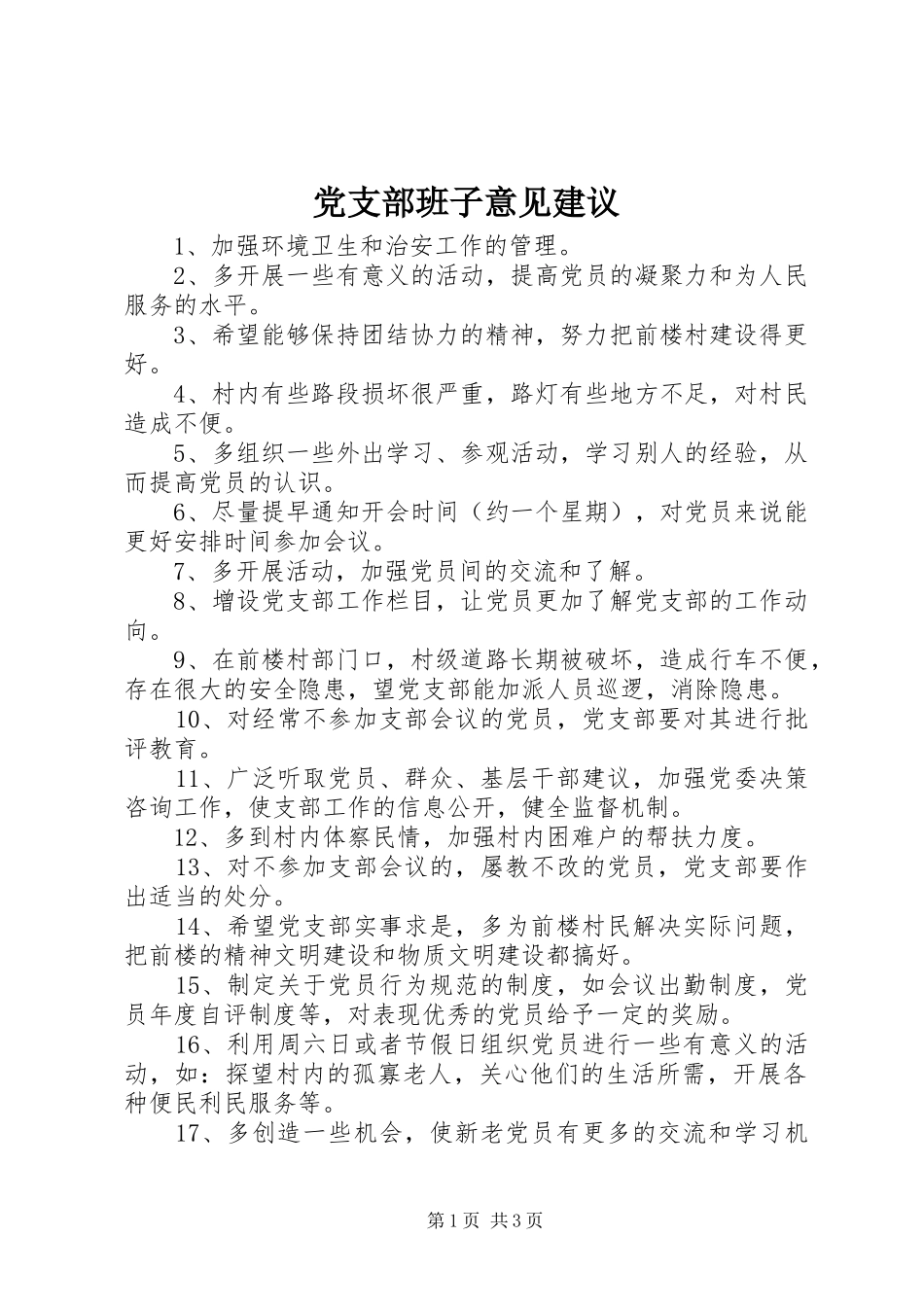 2024年党支部班子意见建议_第1页