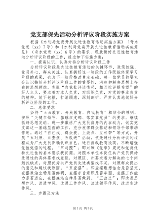 2024年党支部保先活动分析评议阶段实施方案