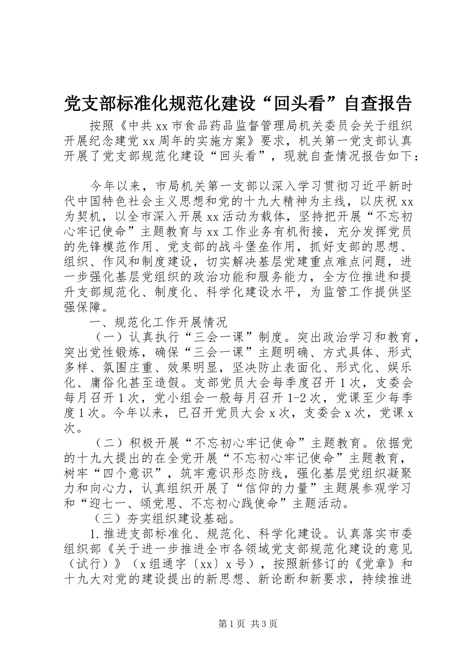 2024年党支部标准化规范化建设回头看自查报告_第1页
