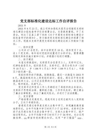 2024年党支部标准化建设达标工作自评报告