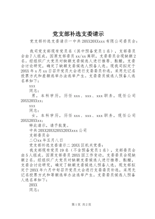 2024年党支部补选支委请示