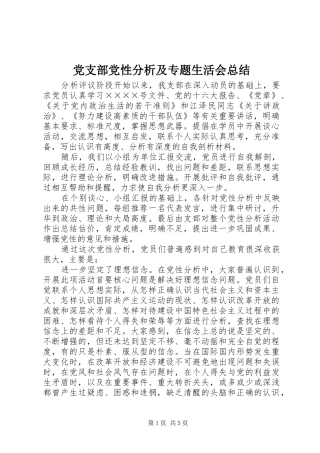 2024年党支部党性分析及专题生活会总结