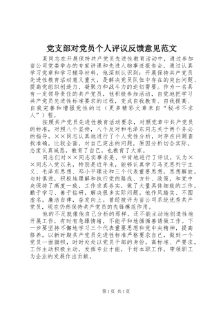 2024年党支部对党员个人评议反馈意见范文