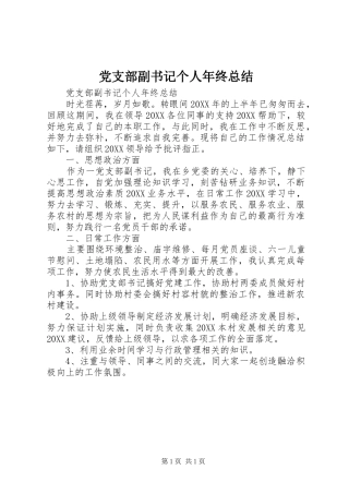 2024年党支部副书记个人年终总结