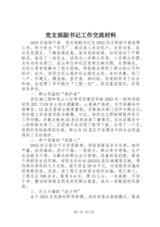 2024年党支部副书记工作交流材料