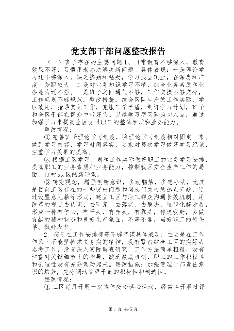 2024年党支部干部问题整改报告_第1页