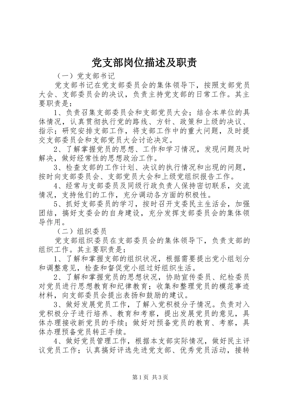 2024年党支部岗位描述及职责_第1页
