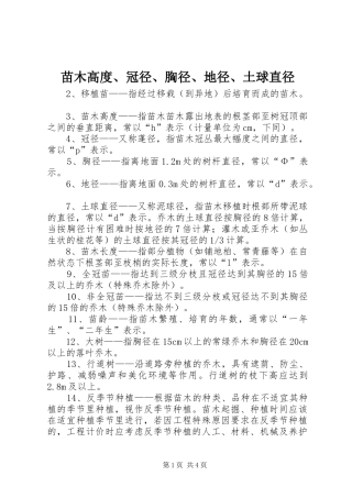 2024年苗木高度冠径胸径地径土球直径