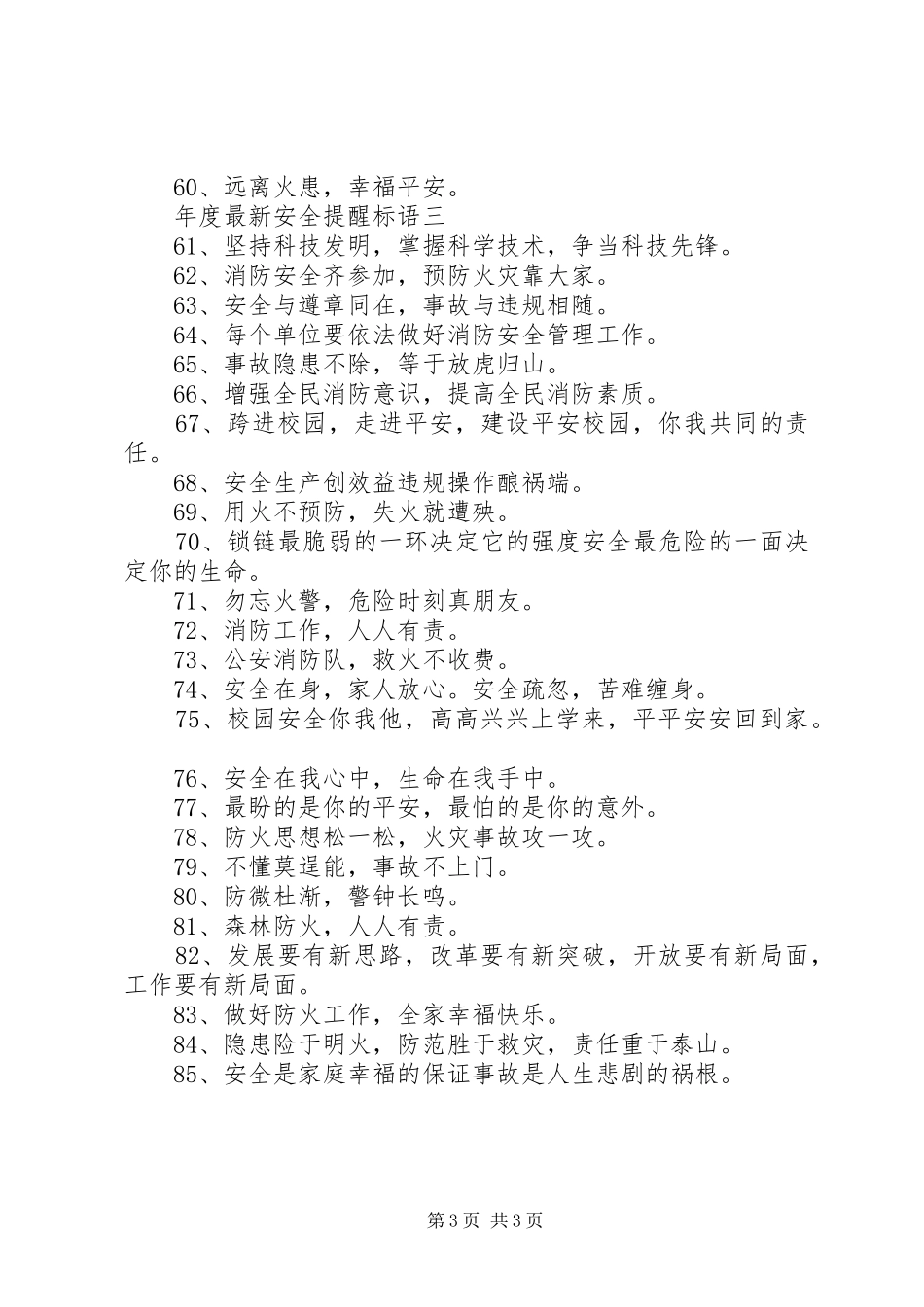 2024年年度最新安全提醒标语_第3页