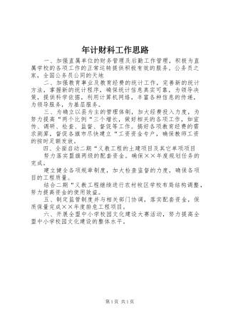 2024年年计财科工作思路