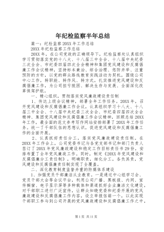2024年年纪检监察半年总结