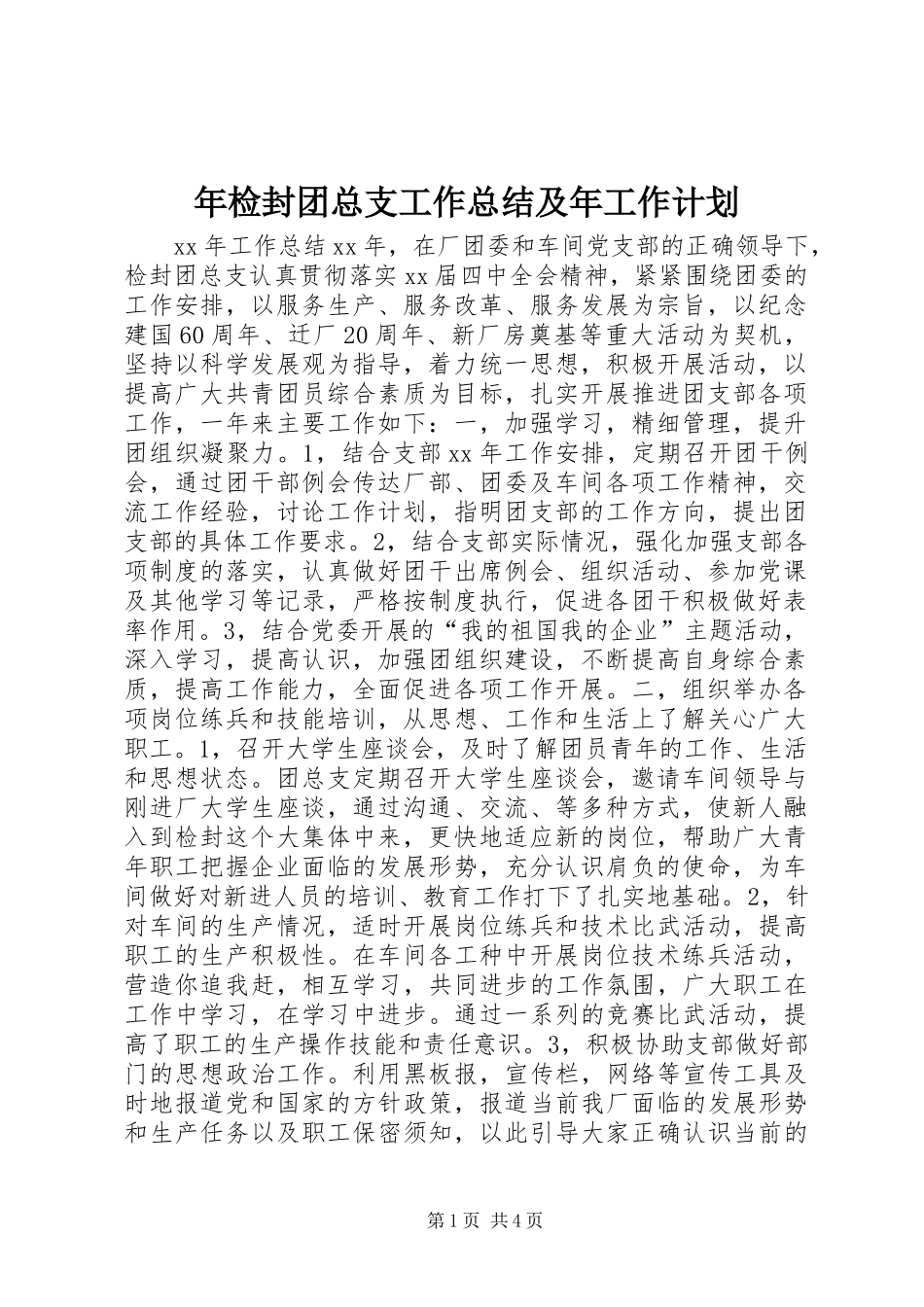 2024年年检封团总支工作总结及年工作计划_第1页