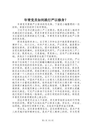 2024年年青党员如何践行严以修身