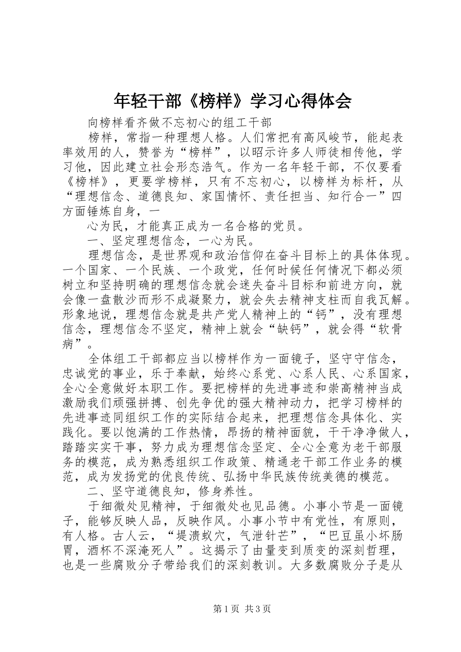 2024年年轻干部榜样学习心得体会_第1页