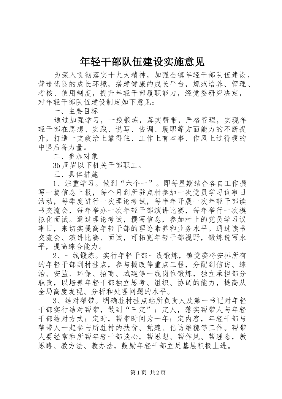 2024年年轻干部队伍建设实施意见_第1页