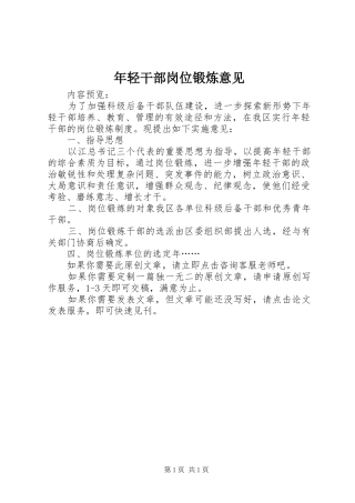 2024年年轻干部岗位锻炼意见