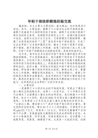 2024年年轻干部挂职锻炼经验交流