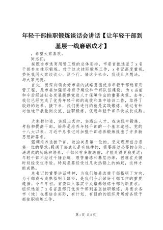 2024年年轻干部挂职锻炼谈话会致辞让年轻干部到基层一线磨砺成才