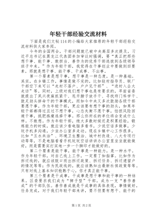 2024年年轻干部经验交流材料