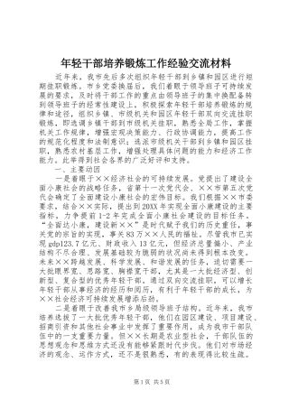 2024年年轻干部培养锻炼工作经验交流材料