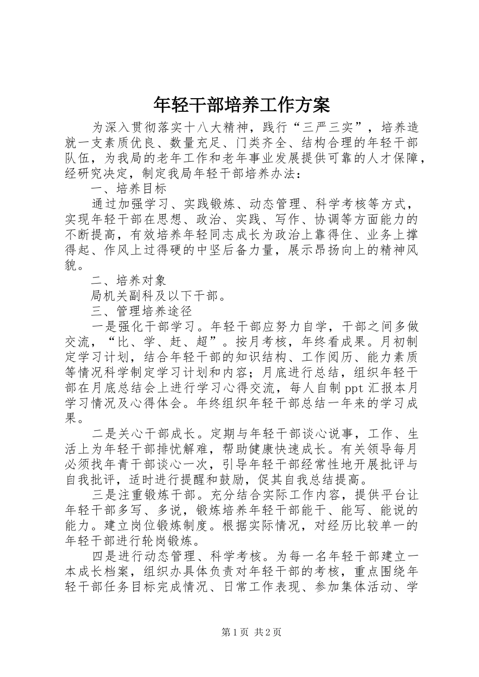 2024年年轻干部培养工作方案_第1页