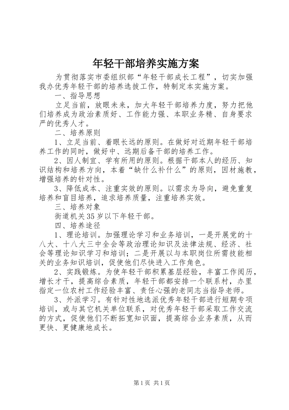 2024年年轻干部培养实施方案_第1页