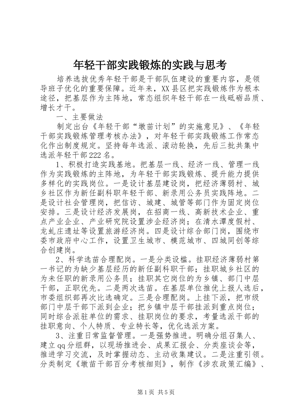 2024年年轻干部实践锻炼的实践与思考_第1页