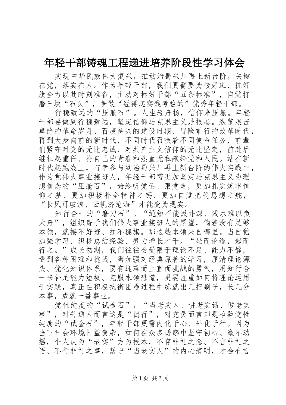 2024年年轻干部铸魂工程递进培养阶段性学习体会_第1页