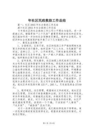 2024年年社区民政救助工作总结