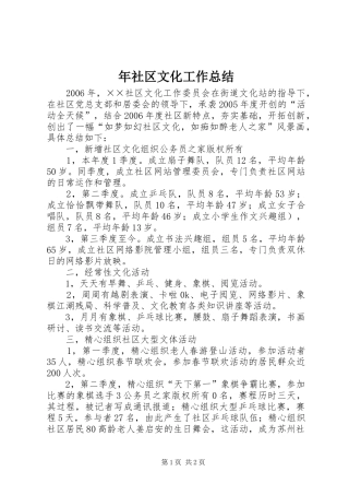 2024年年社区文化工作总结