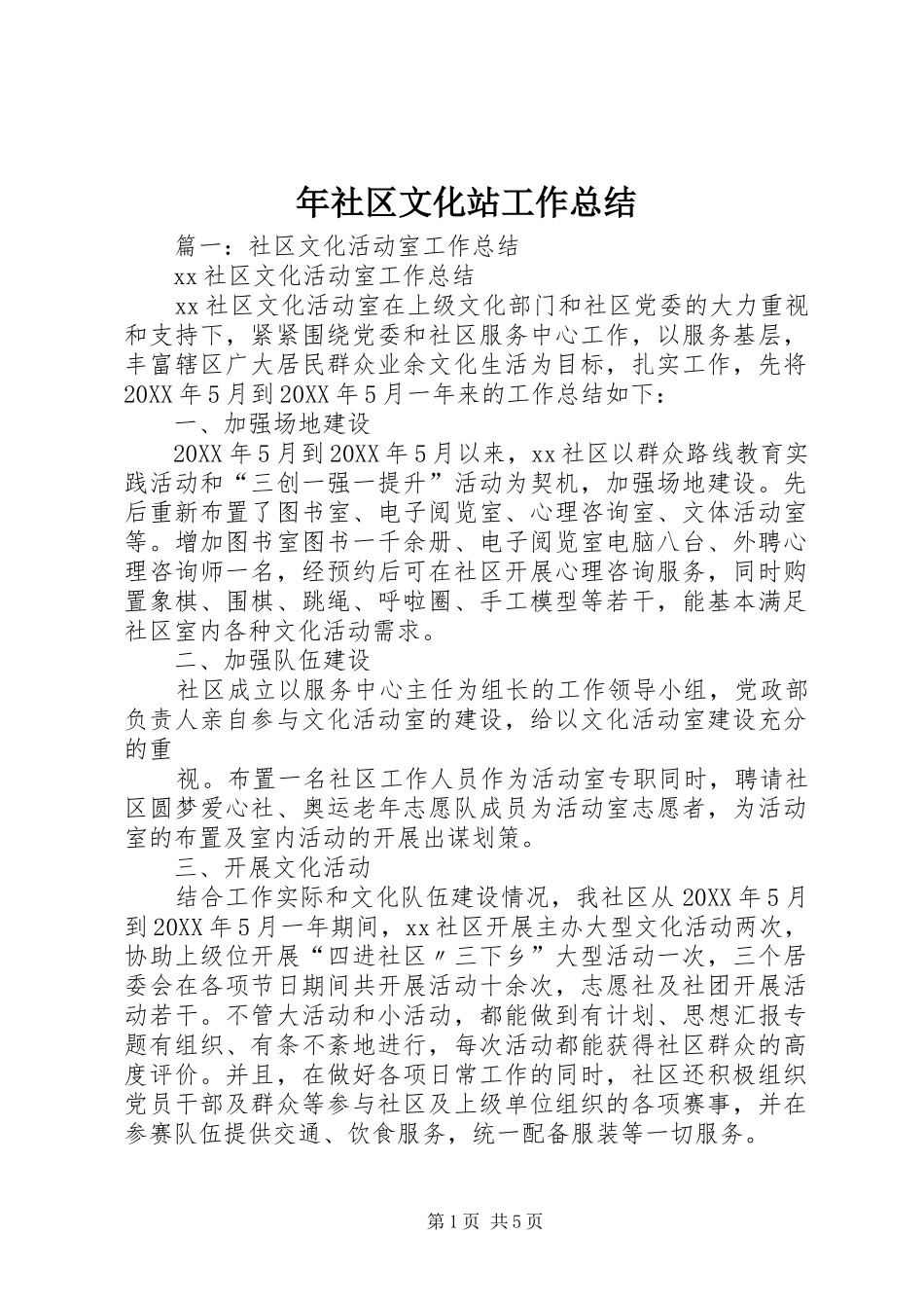 2024年年社区文化站工作总结_第1页