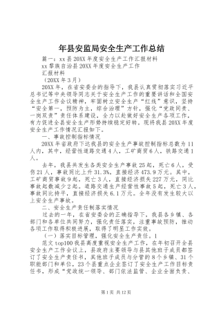 2024年年县安监局安全生产工作总结