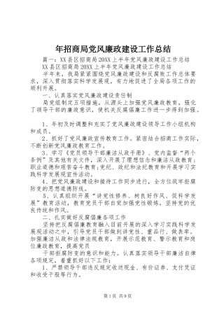 2024年年招商局党风廉政建设工作总结